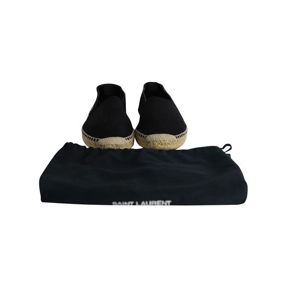 Saint Laurent Logo Embroidered Espadrille Flats in Black Canvas - Picture 2 of 12
